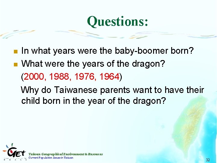 Questions: n n In what years were the baby-boomer born? What were the years