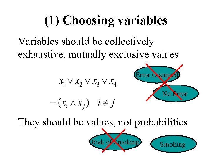 (1) Choosing variables Variables should be collectively exhaustive, mutually exclusive values Error Occurred No