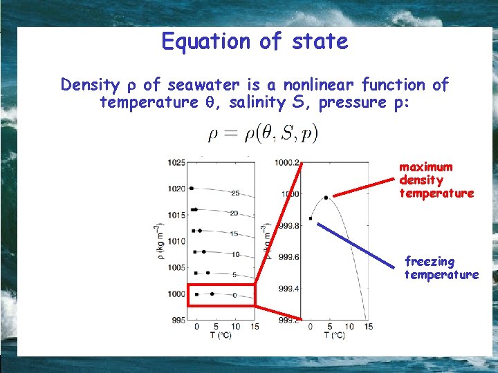 Equation of state Density of seawater is a nonlinear function of temperature , salinity