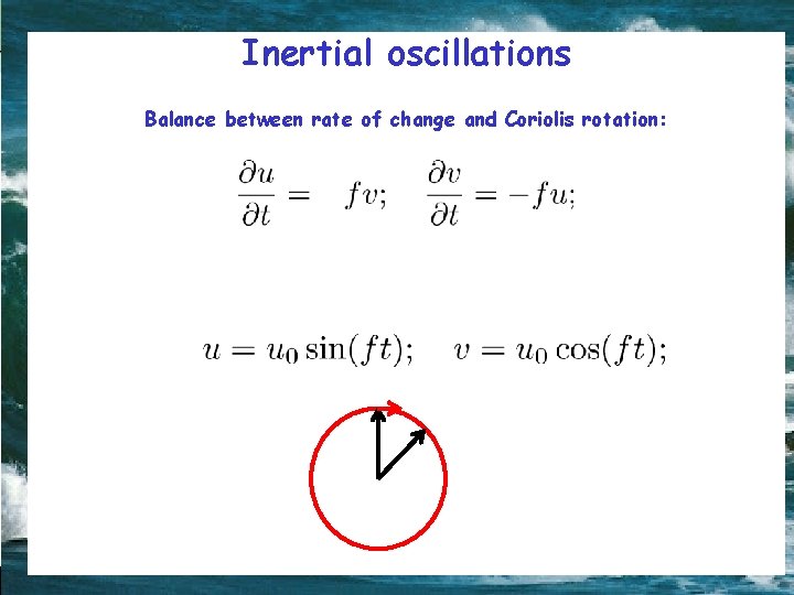 Inertial oscillations Balance between rate of change and Coriolis rotation: 