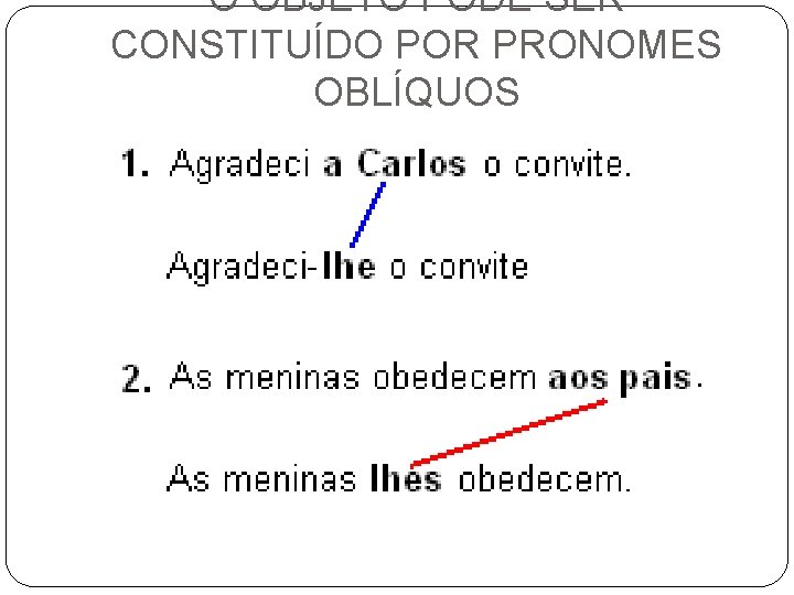 O OBJETO PODE SER CONSTITUÍDO POR PRONOMES OBLÍQUOS 