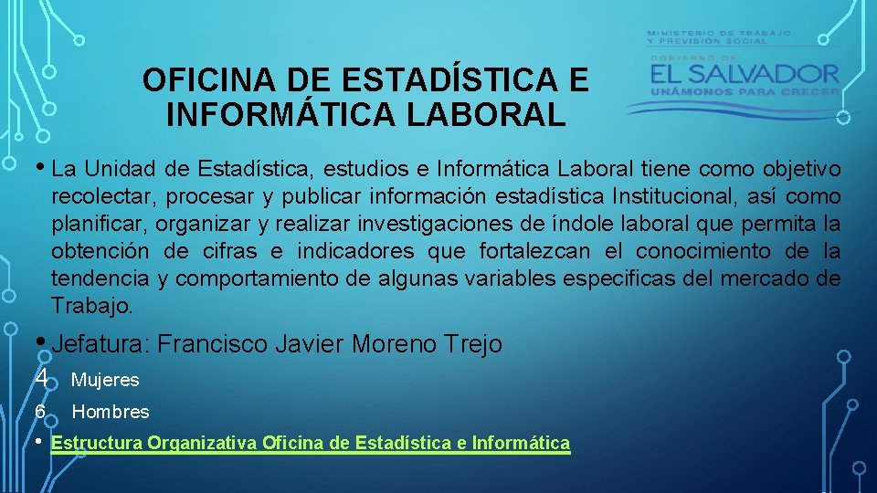 OFICINA DE ESTADÍSTICA E INFORMÁTICA LABORAL • La Unidad de Estadística, estudios e Informática