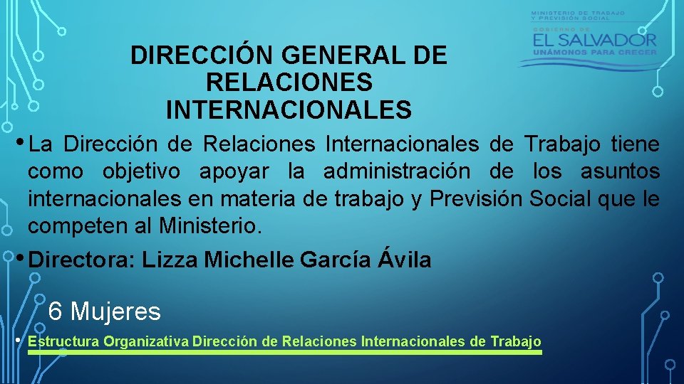 DIRECCIÓN GENERAL DE RELACIONES INTERNACIONALES • La Dirección de Relaciones Internacionales de Trabajo tiene