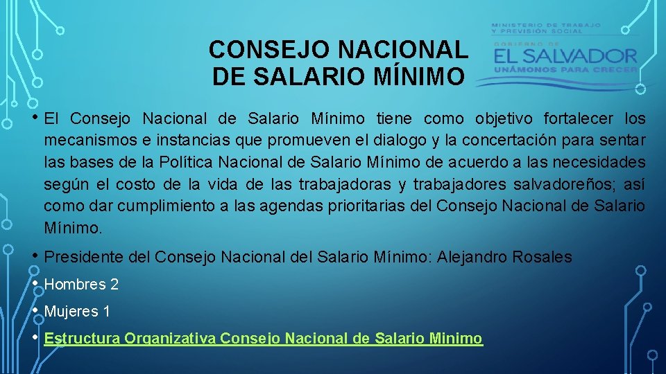 CONSEJO NACIONAL DE SALARIO MÍNIMO • El Consejo Nacional de Salario Mínimo tiene como