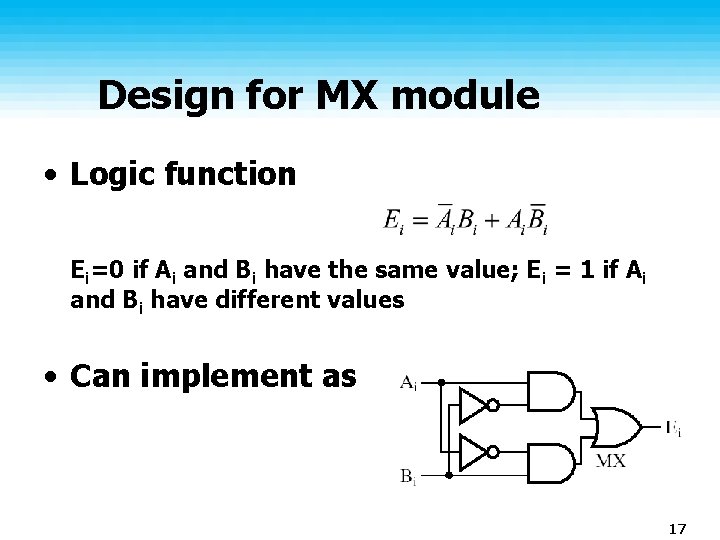 Design for MX module • Logic function Ei=0 if Ai and Bi have the Design for MX module • Logic function Ei=0 if Ai and Bi have the
