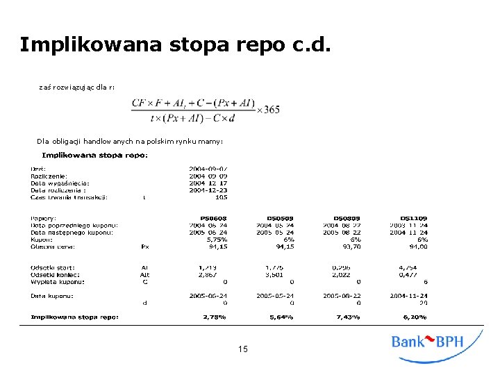 Implikowana stopa repo c. d. zaś rozwiązując dla r: Dla obligacji handlowanych na polskim