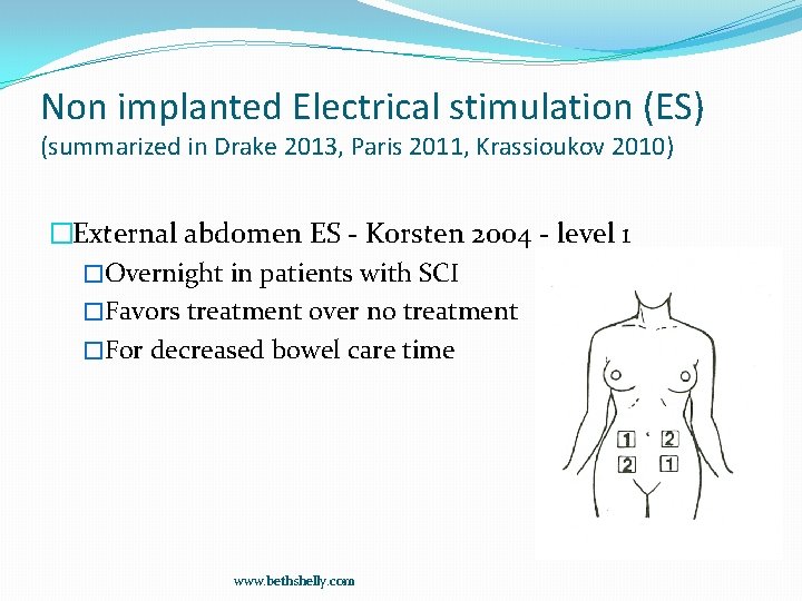 Non implanted Electrical stimulation (ES) (summarized in Drake 2013, Paris 2011, Krassioukov 2010) �External