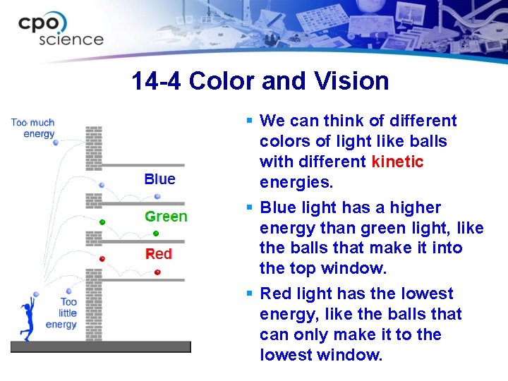 14 -4 Color and Vision § We can think of different colors of light