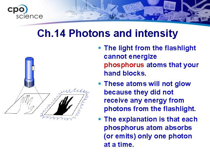 Ch. 14 Photons and intensity § The light from the flashlight cannot energize phosphorus