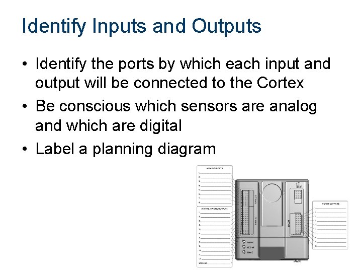 Identify Inputs and Outputs • Identify the ports by which each input and output