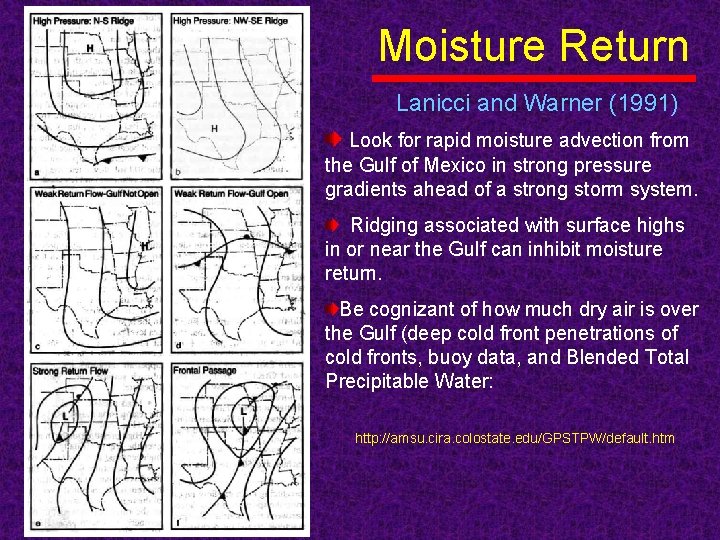 Moisture Return Lanicci and Warner (1991) Look for rapid moisture advection from the Gulf