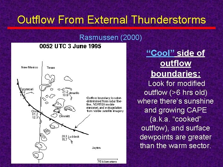 Outflow From External Thunderstorms Rasmussen (2000) “Cool” side of outflow boundaries: Look for modified