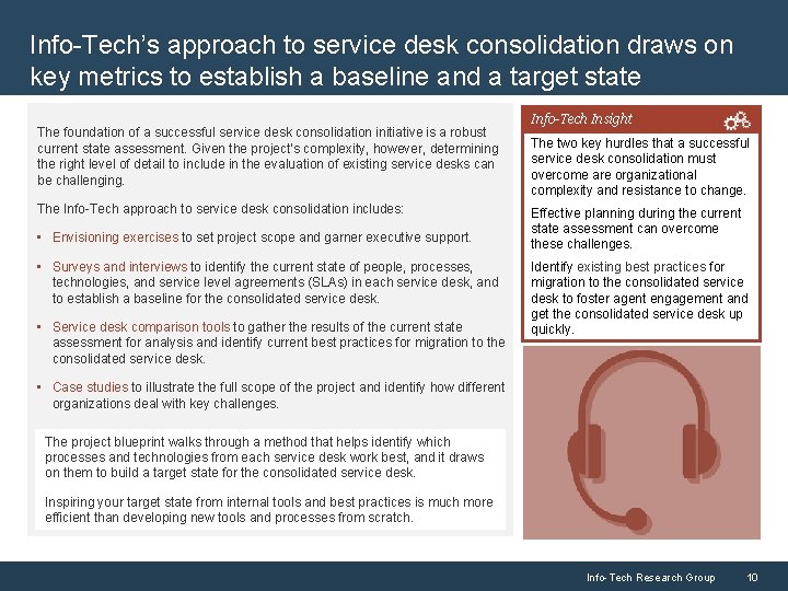 Info-Tech’s approach to service desk consolidation draws on key metrics to establish a baseline