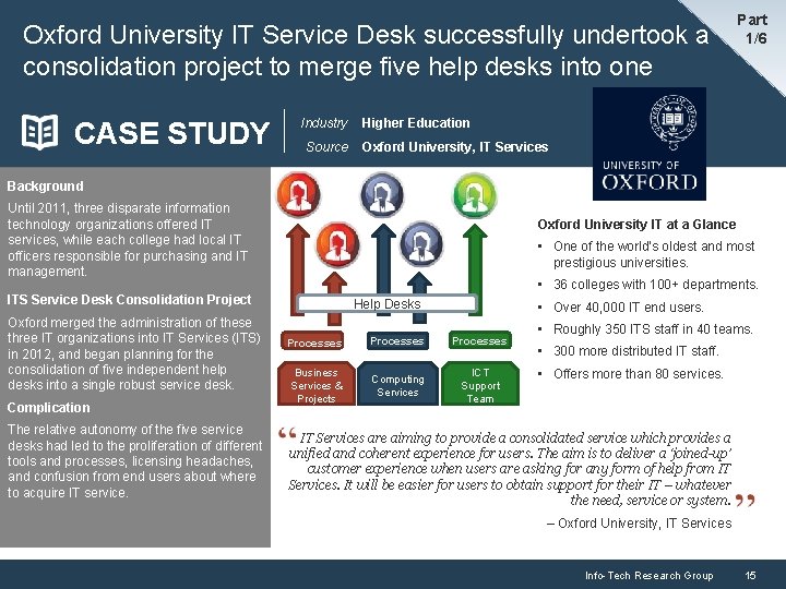 Oxford University IT Service Desk successfully undertook a consolidation project to merge five help