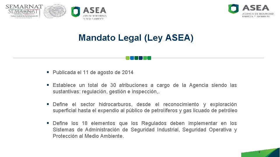 Mandato Legal (Ley ASEA) § Publicada el 11 de agosto de 2014 § Establece