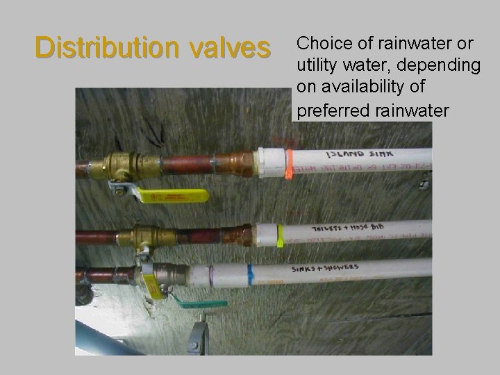 Distribution valves Choice of rainwater or utility water, depending on availability of preferred rainwater