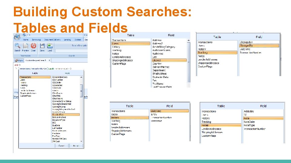 Building Custom Searches: Tables and Fields 