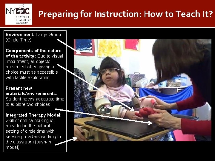 Preparing for Instruction: How to Teach It? Environment: Large Group (Circle Time) Components of
