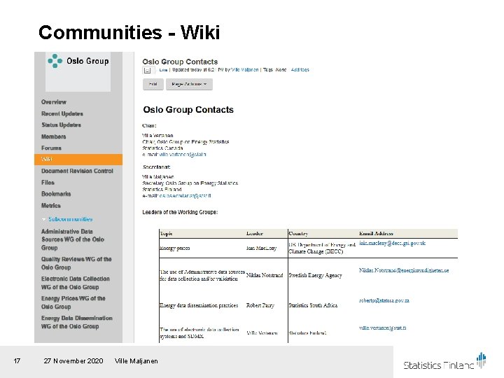 Communities - Wiki 17 27 November 2020 Ville Maljanen 