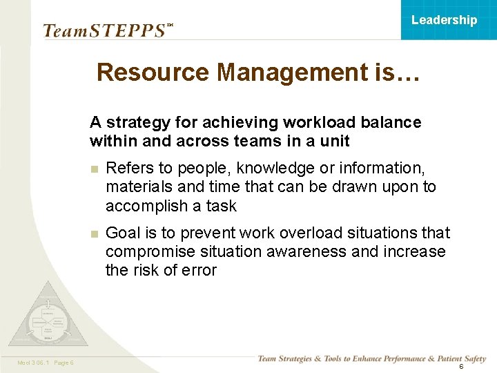 Leadership ™ Resource Management is… A strategy for achieving workload balance within and across