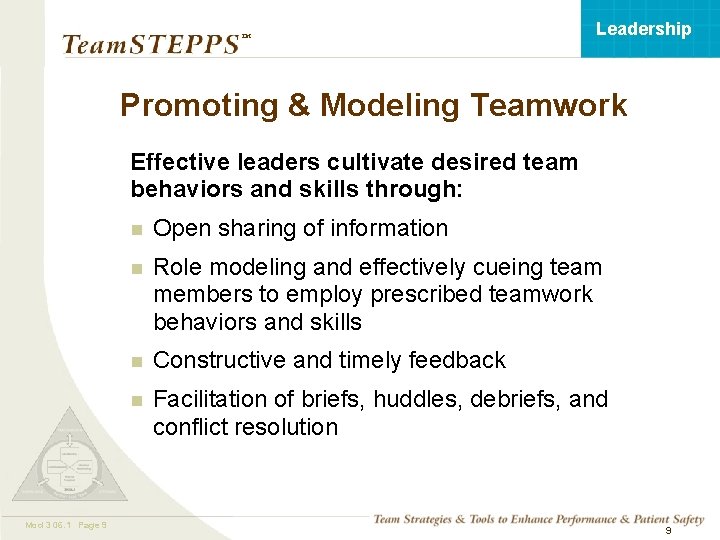 Leadership ™ Promoting & Modeling Teamwork Effective leaders cultivate desired team behaviors and skills