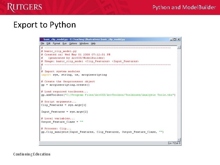 Python and Model. Builder Export to Python Continuing Education 