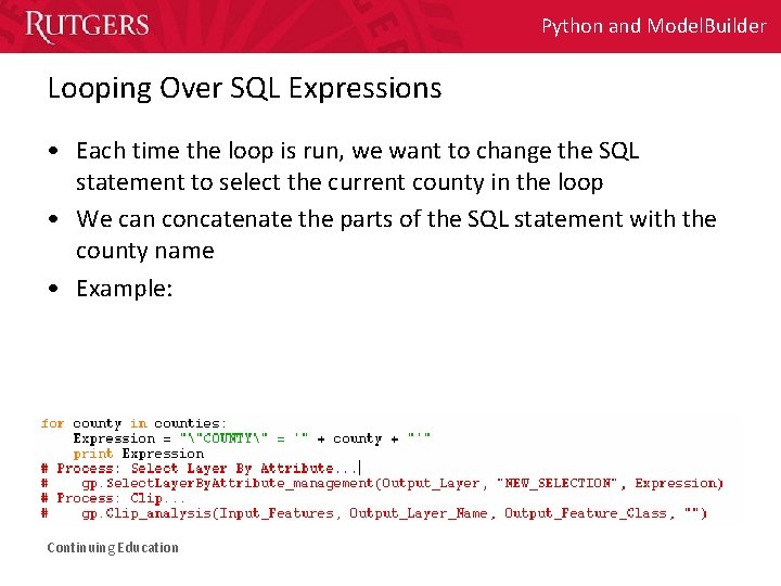 Python and Model. Builder Looping Over SQL Expressions • Each time the loop is Python and Model. Builder Looping Over SQL Expressions • Each time the loop is