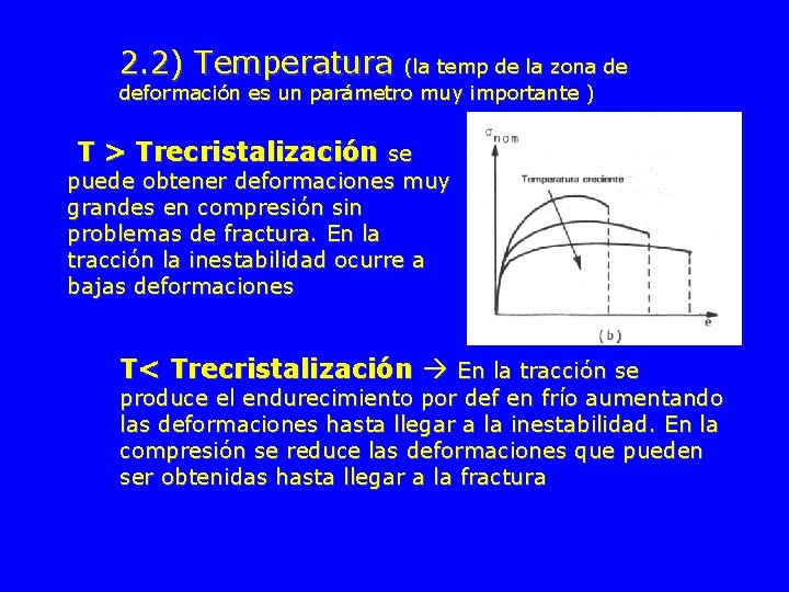 2. 2) Temperatura (la temp de la zona de deformación es un parámetro muy