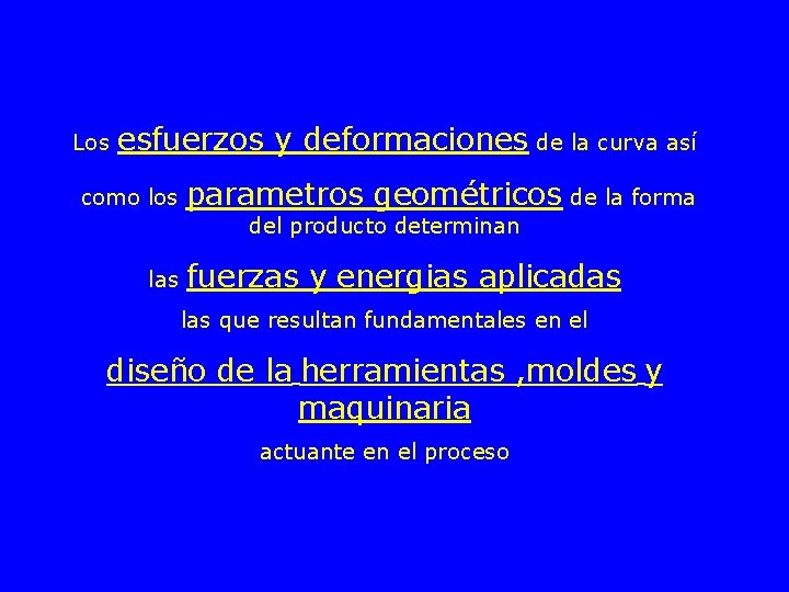 Los esfuerzos y deformaciones de la curva así como los parametros geométricos de la
