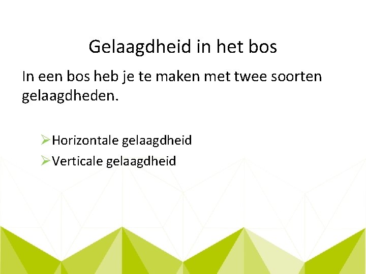 Gelaagdheid in het bos In een bos heb je te maken met twee soorten