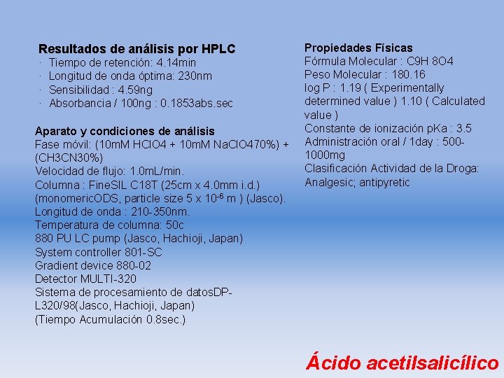 Resultados de análisis por HPLC · · Tiempo de retención: 4. 14 min Longitud