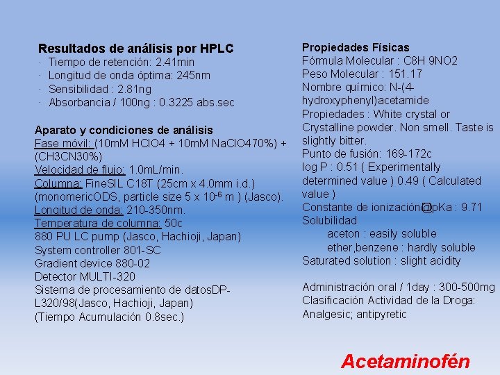 Resultados de análisis por HPLC · · Tiempo de retención: 2. 41 min Longitud