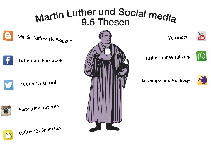 Martin Luther als Blogger Luther auf Facebook Luther twitternd nd tze Instagram nu pchat
