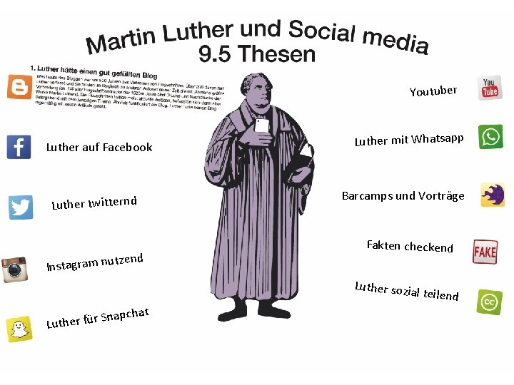 Youtuber Luther auf Facebook Luther twitternd nd tze Instagram nu Luther mit Whatsapp Barcamps