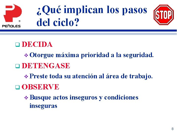 ¿Qué implican los pasos del ciclo? q DECIDA v Otorgue máxima prioridad a la