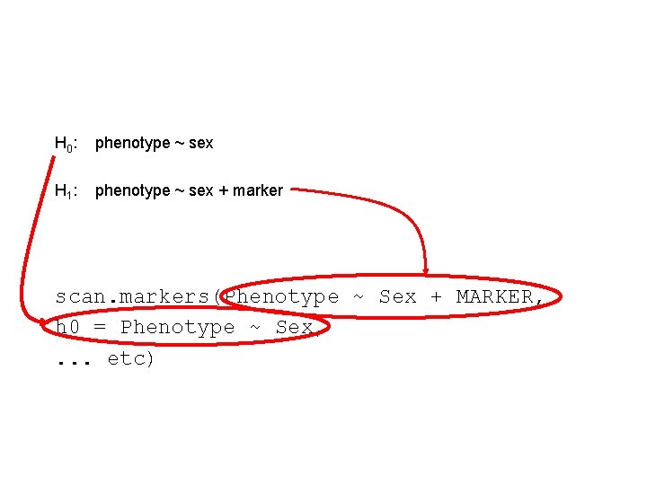 H 0 : phenotype ~ sex H 1 : phenotype ~ sex + marker