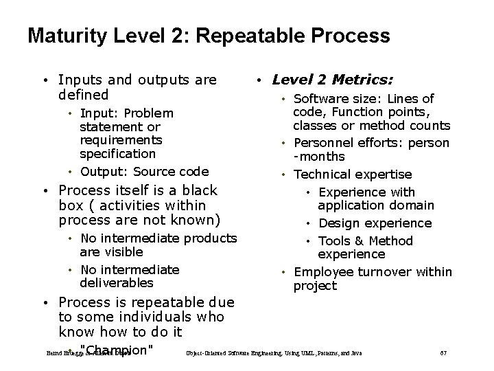 Maturity Level 2: Repeatable Process • Inputs and outputs are defined • Input: Problem
