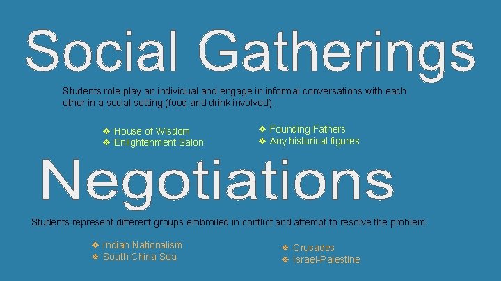 Students role-play an individual and engage in informal conversations with each other in a