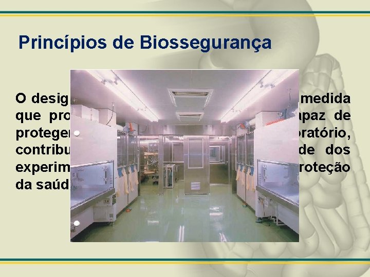 Princípios de Biossegurança O design do laboratório é importante na medida que proporciona uma