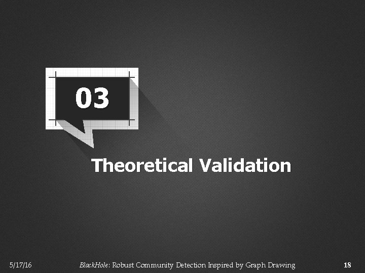 03 Theoretical Validation 5/17/16 Black. Hole: Robust Community Detection Inspired by Graph Drawing 18