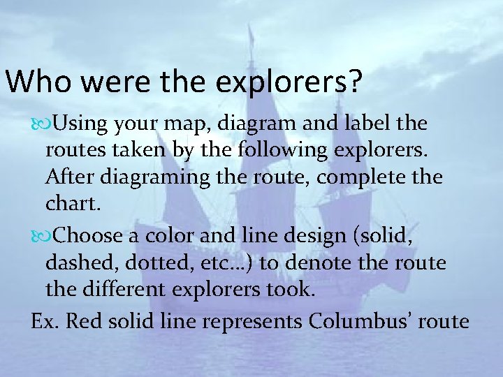 Who were the explorers? Using your map, diagram and label the routes taken by