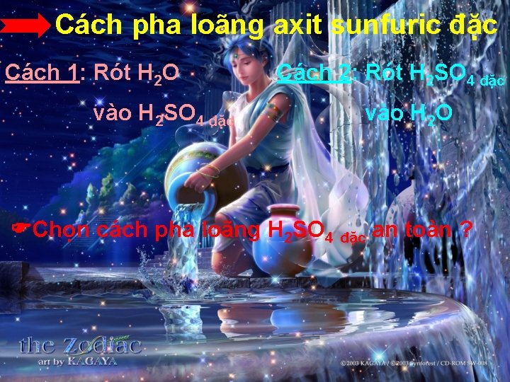 Cách pha loãng axit sunfuric đặc Cách 1: Rót H 2 O vào H
