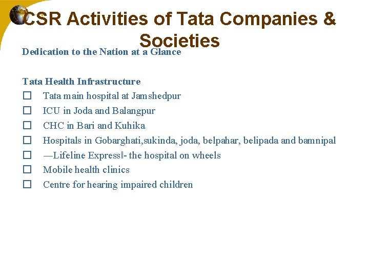 CSR Activities of Tata Companies & Societies Dedication to the Nation at a Glance