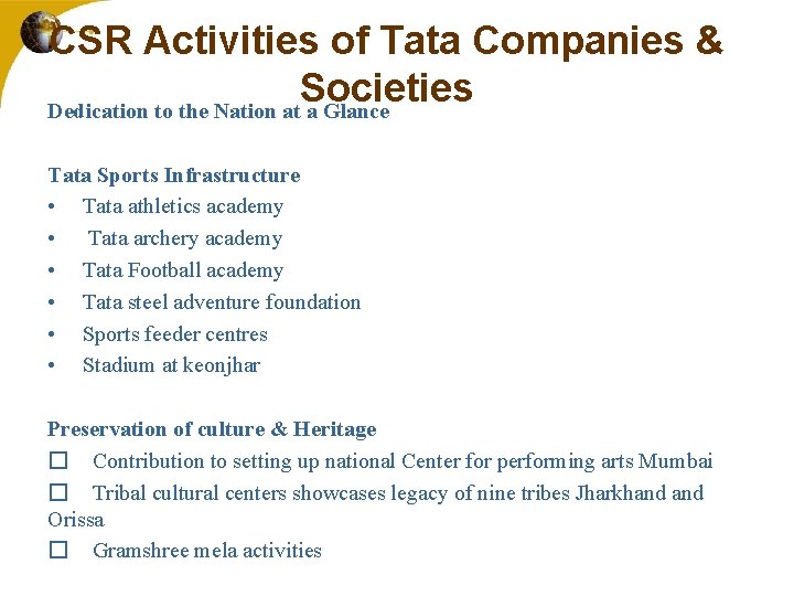 CSR Activities of Tata Companies & Societies Dedication to the Nation at a Glance