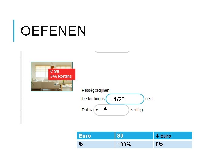 OEFENEN 1/20 4 Euro 80 4 euro % 100% 5% 