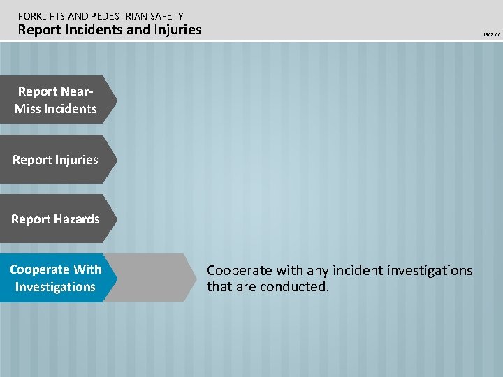 FORKLIFTS AND PEDESTRIAN SAFETY Report Incidents and Injuries 1908. 00 Report Near. Miss Incidents