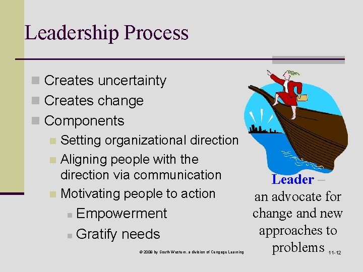 Leadership Process n Creates uncertainty n Creates change n Components n Setting organizational direction Leadership Process n Creates uncertainty n Creates change n Components n Setting organizational direction