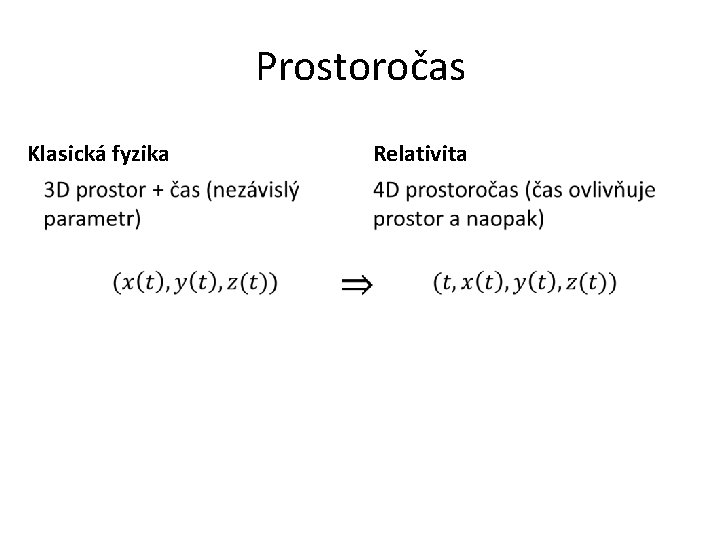 Prostoročas Klasická fyzika Relativita • • Prostoročas Klasická fyzika Relativita • •