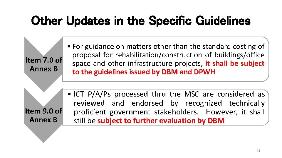 Other Updates in the Specific Guidelines • For guidance on matters other than the