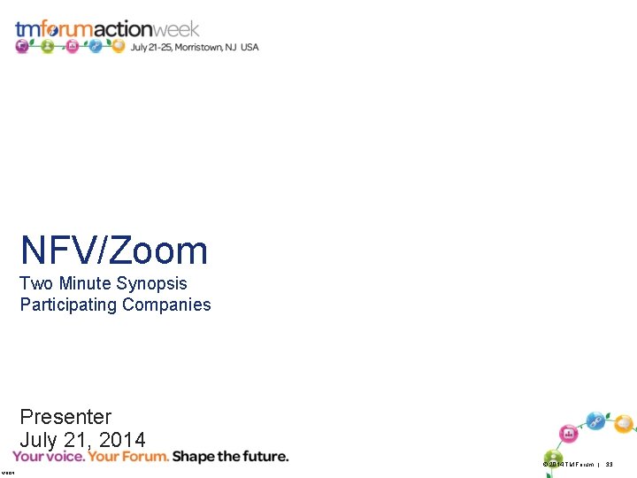 NFV/Zoom Two Minute Synopsis Participating Companies Presenter July 21, 2014 © 2014 TM Forum